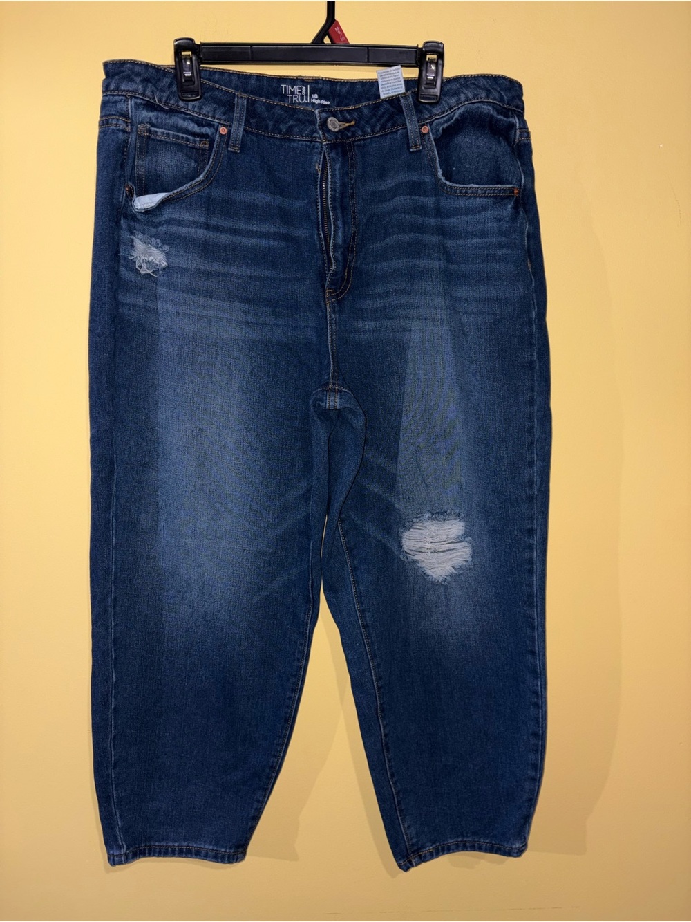 Time and Tru  Distressed Dark Blue Relaxed Jeans